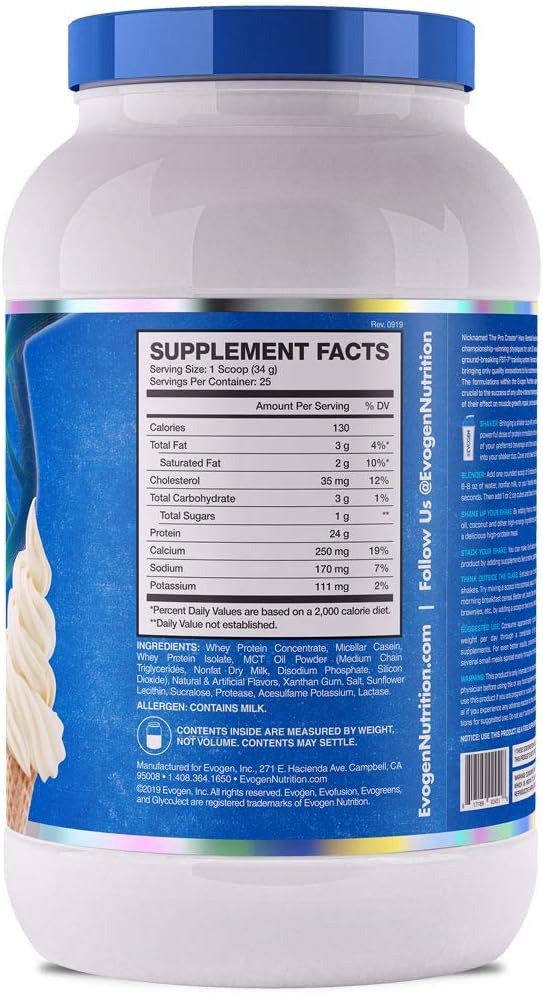 Evogen Evofusion - Sustained Protein Powder | Supports Muscle Growth & Repair | Whey Protein, Micellar Casein, MCT Oil | Vanilla Bean Ice Cream | 25 Servings