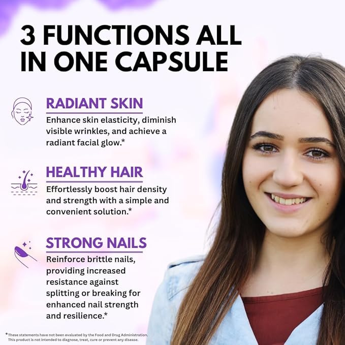 Biotin with Hyaluronic Acid, Collagen and Keratin – 25000 mcg Hair Growth Vitamins for Men and Women – Nails and Skin, USA Made - Third Party Tested, B1, B2, B3, B6, B7 Complex - 120 Capsules