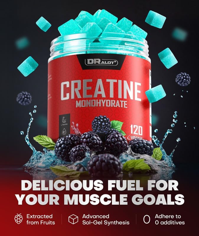 99.99% Creatine Monohydrate Gummies More 15% Strength, 5X Energy & Muscle Support Pre-Workout Complex Creatine for Women & Men with 5000mg Creatine, L-Taurine, B12, Mg and K, 0 Sugar, Vegan