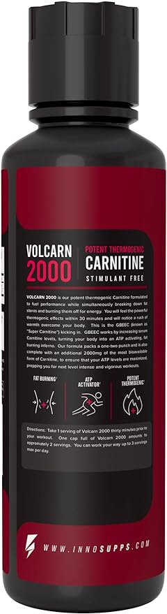 InnoSupps Volcarn 2000 - L-CARNITINE Advanced Energy Liquid | ATP Enhancer with GBEEC | Boosts Energy, Enhances Focus, Caffeine Free, No Artificial Sweeteners | 32 Servings (Sour Kids Candy)