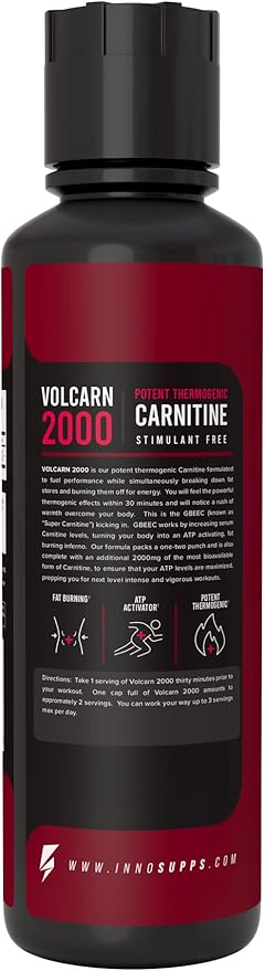 InnoSupps Volcarn 2000 - L-CARNITINE Advanced Energy Liquid | ATP Enhancer with GBEEC | Boosts Energy, Enhances Focus, Caffeine Free, No Artificial Sweeteners | 32 Servings (Rainbow Sherbet)
