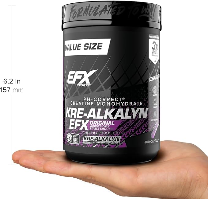 EFX Sports Kre-Alkalyn EFX | pH Correct Creatine Monohydrate Pill Supplement | Strength, Muscle Growth & Performance | 200 Servings, 400 Capsules