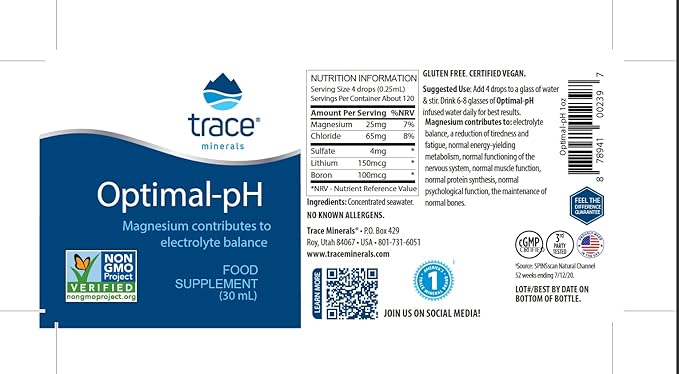Trace Minerals Optimal-pH - Concentrated Ionic Mineral Supplement for Digestive & Immune Health - Digestion & pH Support Supplement with Magnesium & Boron - 1 fl oz (About 120 Servings)