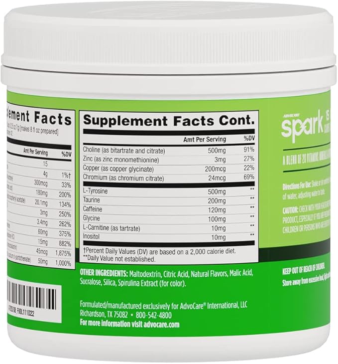 AdvoCare Spark Vitamin & Amino Acid Supplement - Focus & Energy Drink Powder Mix with Vitamin A, B-6, C & E - Also Includes L-Carnitine & L-Tyrosine - Limeade - 10.5 oz
