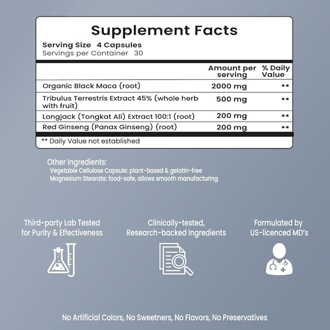 Drive Boost Sexual Health Supplement (120 Capsules) Support Stamina & Libido, Made with Maca, Tongkat Ali, Tribulus Terrestris, and Red Ginseng, Made in The USA