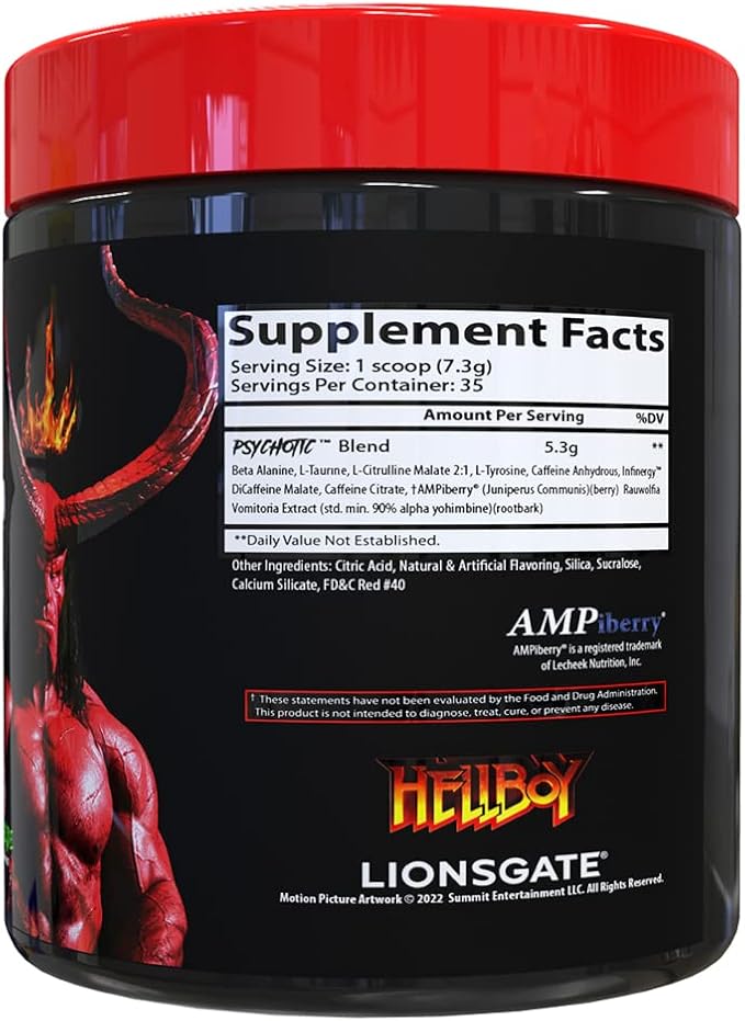 Insane Labz Hellboy Edition, High Stimulant Pre Workout Powder and NO Booster with Beta Alanine, L Citrulline, and Caffeine, Boosts Focus, Energy, Endurance, Nitric Oxide Levels, 35 Srvgs Cherry Lime