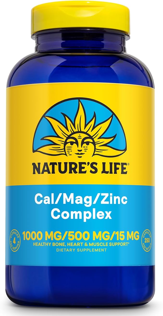 NATURE'S LIFE Cal Mag Zinc Complex 1000mg / 500mg / 15mg - Calcium Magnesium Zinc Supplement w/Vitamin D and Boron - Bone Health, Muscle and Heart Health Support, 60 Day Guarantee, 62 Serv, 250 Caps