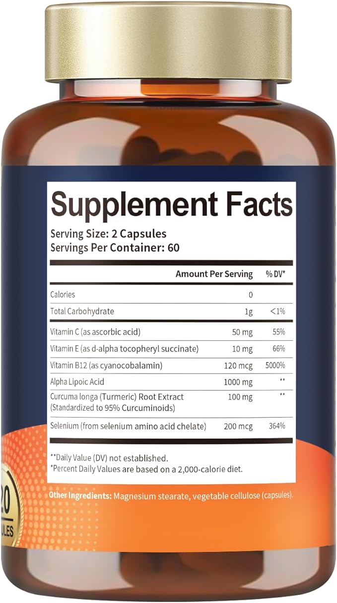 (2 Packs) Alpha Lipoic Acid - 1000mg ALA Supplement Capsules for Neuropathy Support Supplement Nerve Health, Liver Detox, Antioxidant, Metabolism and Cell Energy, Anti-Aging - Non-GMO, Gluten Free