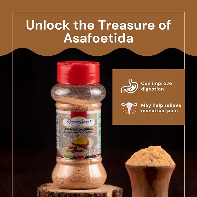 Ramaroma Asafetida (Hing) Ground 3.5oz (100g) ~ All Natural | Salt Free | Vegan | Non-GMO | Asafoetida Indian Spice | Best for Onion Garlic Substitute