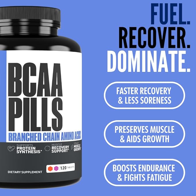Crazy Muscle BCAA Pills with The Perfect 2:1:1 Ratio of Branched Chain Amino Acids Supplement, 1000mg of BCAAs per Pill (Better Than Capsules), 120 Tablets