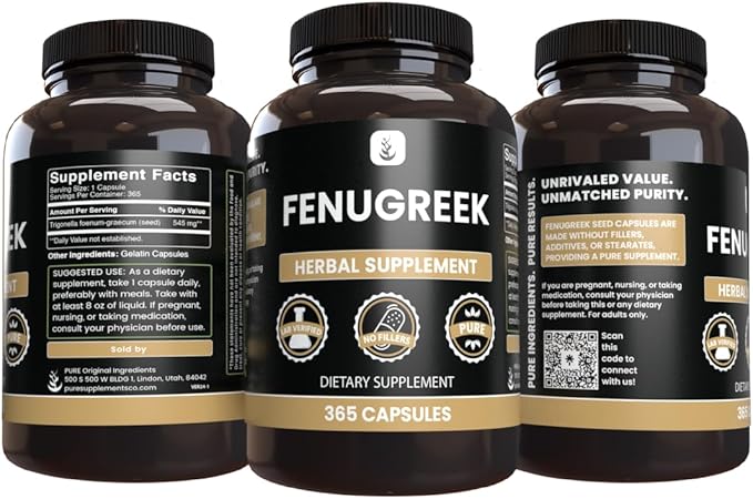 Pure Original Ingredients Fenugreek (365 Capsules) No Magnesium Or Rice Fillers, Always Pure, Lab Verified