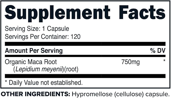 Primaforce Organic Maca Root Capsules (750 MG) (120 CAPS) - Non-GMO, Gluten Free