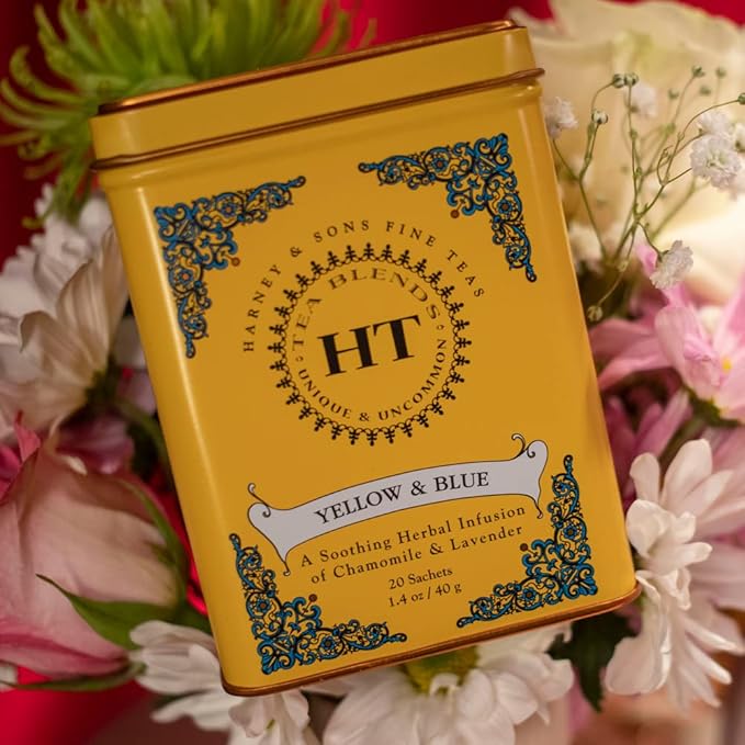 Harney & Sons Master Yellow & Blue Tea Tin - Herbal Blend of Chamomile, Lavender, and Cornflowers - 1.4 Oz, 20 Count (Pack of 2)