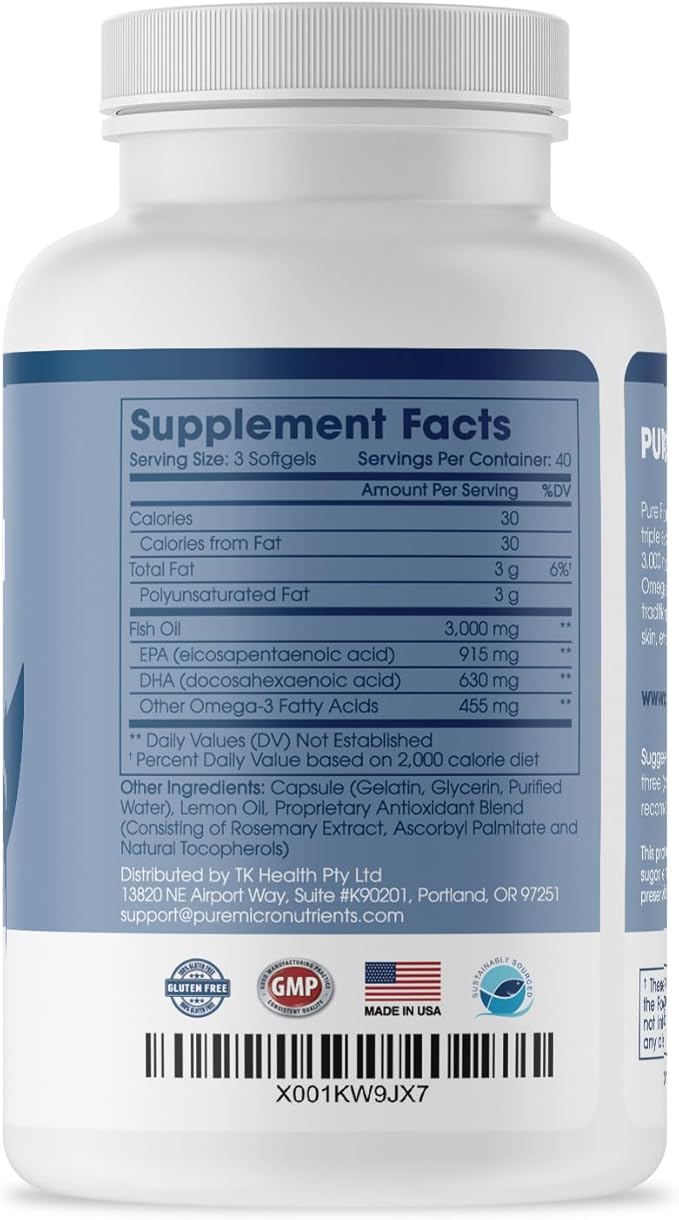 Pure Micronutrients - Omega 3 Fish Oil Supplement, EPA/DHA Fatty Acids, Burpless Fish Oil Supplements with Lemon - Heart, Eye, Brain & Immune Support - 120 Softgels
