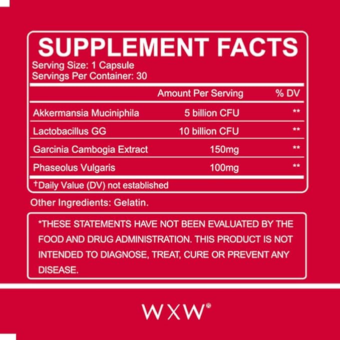 WXW GLP-1 Supplement for Women and Men, GLP-1 Activate with Akkermansia Muciniphila Probiotic, Lactobacillus GG - Support for Metabolism Curb Cravings Digestive & Gut Health, 30 Capsules
