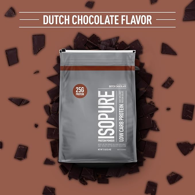 Isopure Low Carb 100% Pure Whey Isolate Protein Powder, Lactose Free, Gluten Free, With Vitamins, Dutch Chocolate, 25g Protein Per Serving, 7.5 Lbs, 103 Servings