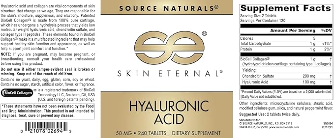 Source Naturals Skin Eternal Hyaluronic Acid, 50 mg - 240 Tablets