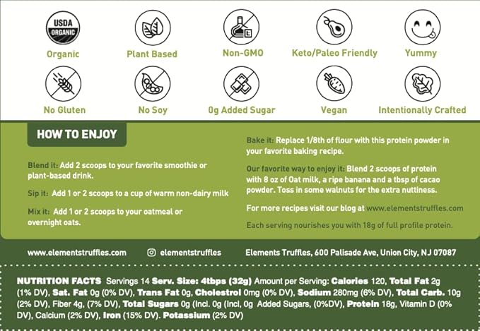 Elements Plant Based Vegan Protein Powder - Meal Replacement Shake Made from Pure Organic Yellow Peas with Chai Spice - Keto, Dairy Free, Soy Free, Paleo, and Non-GMO - 1lb Pack - 14 Servings