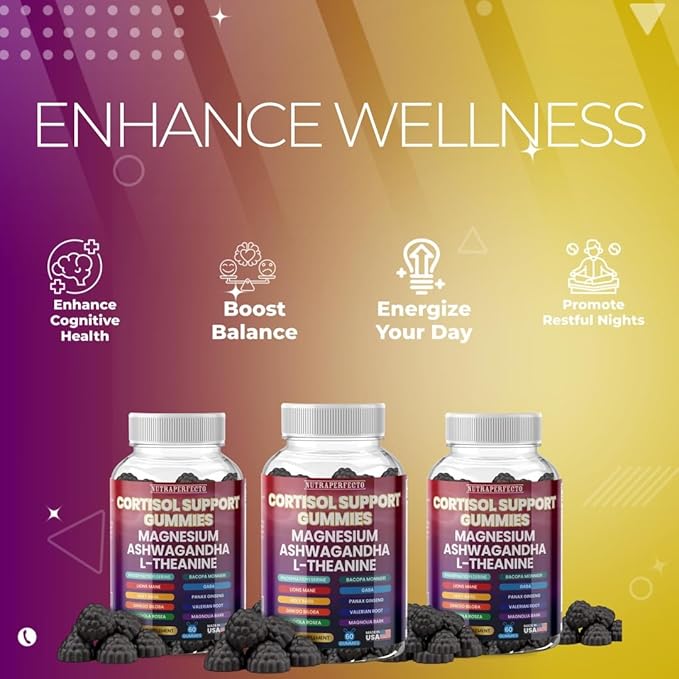 Sugar Free Gummies with GABA, L-Theanine, Lion’s Mane, Ashwagandha, Phosphatidylserine, Vitamin D3, B6, Panax Ginseng, Ginkgo Biloba for Men, Women Adrenal, Cortisol, Brain, Cognitive, Energy