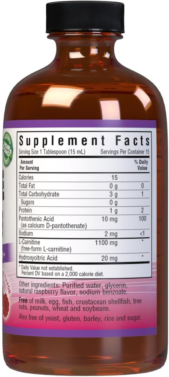 Bluebonnet Liquid L-Carnitine 1100 mg, Raspberry, 8 Fluid Ounce