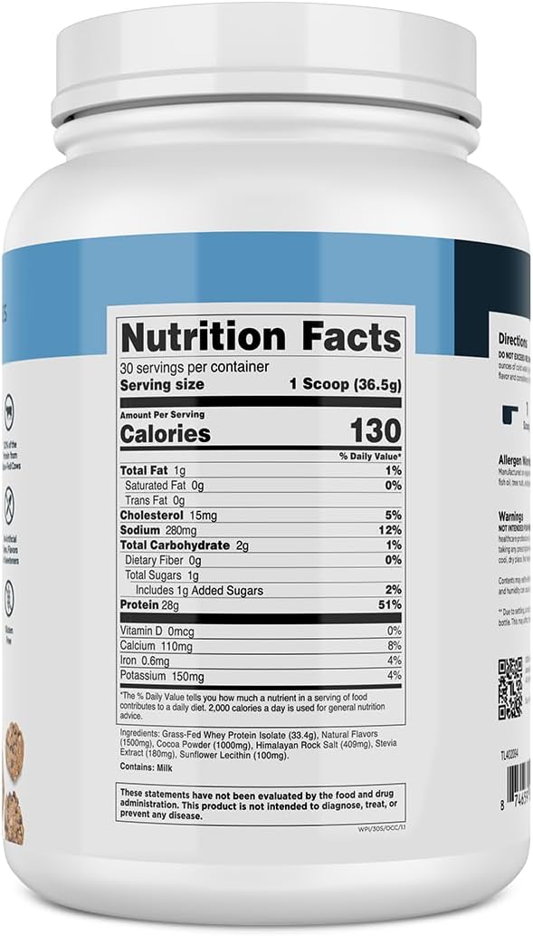 Transparent Labs Grass-Fed Whey Protein Isolate - Naturally Flavored, Gluten Free Whey Protein Powder with 28g of Protein per Serving & 9 Amino Acids - 30 Servings, Oatmeal Chocolate Chip Cookie