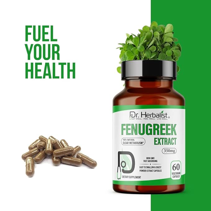 Dr. Herbalist Fenugreek Capsules (350mg, 60 Count) | Trigonella Foenum-Graecum Extract | Supports Vitality & Wellness | Equivalent to 3500mg Fenugreek Powder | Vegan, Non-GMO, Pure