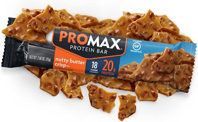 Promax Protein Bar, Nutty Butter Crisp, 20g High Protein, Gluten Free, 12 Count