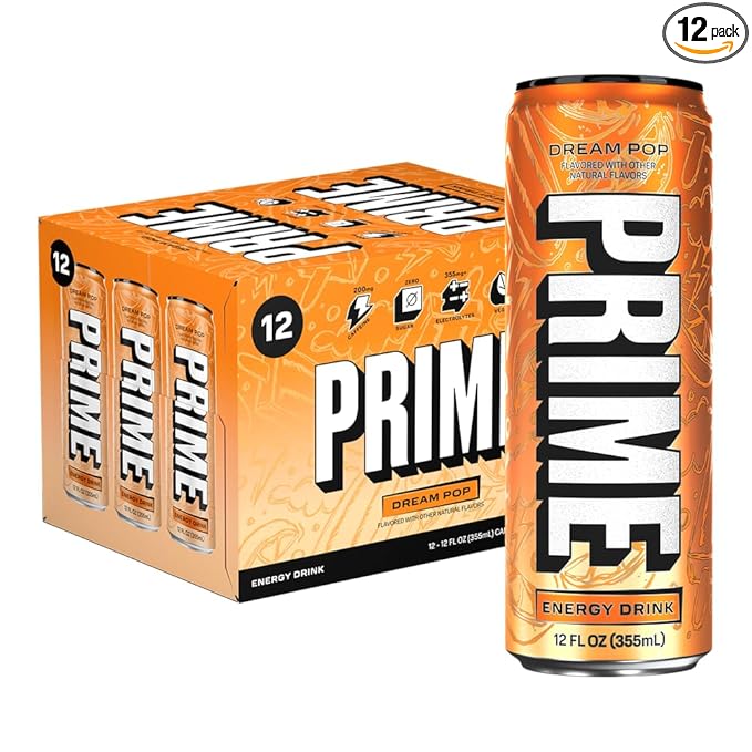 PRIME Energy DREAM POP | Zero Sugar Energy Drink | Preworkout Energy | 200mg Caffeine with 355mg of Electrolytes and Coconut Water for Hydration| Vegan | Gluten Free |12 Fluid Ounce | 12 Pack
