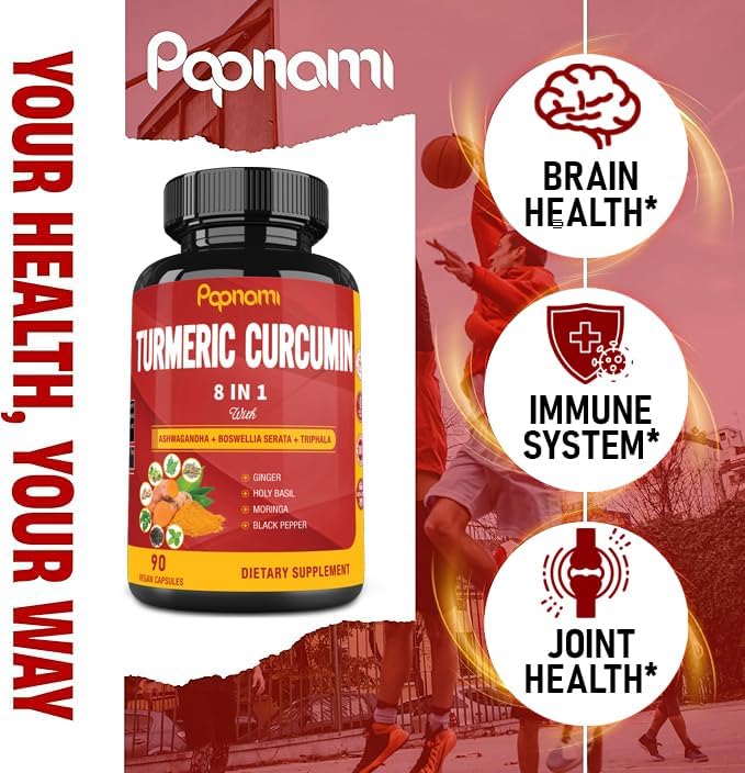 Turmeric Curcumin Extract Capsules - 90 Counts 3 Month Supply - Blended Ashwagandha, Moringa, Ginger & More - Immunity, Joint, Digestive & Wellness Support