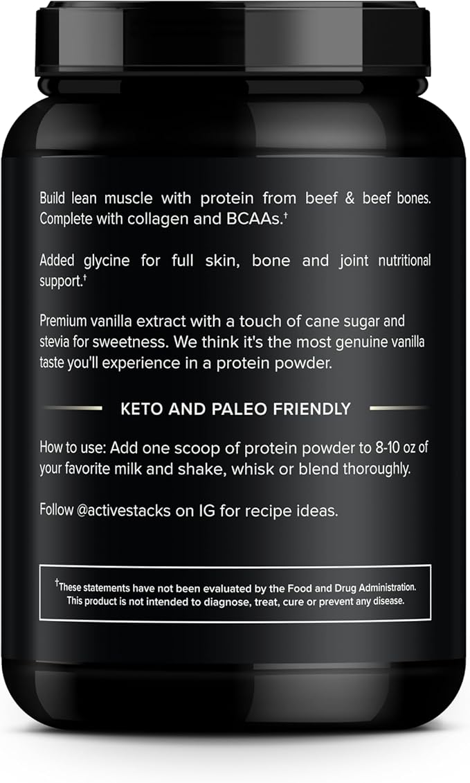 Beef Protein Powder, Vanilla - Dairy Free with Natural Collagen for Keto, Paleo, Bone Broth & Low Carb Diets, 2 Pound