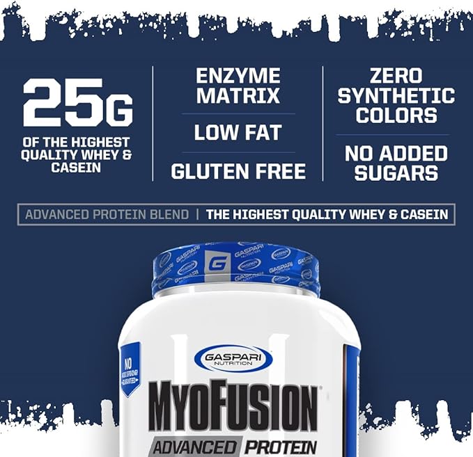 Gaspari Nutrition Myofusion Advanced Protein, Protein Blend with Whey Protein, Casein Protein and Isolate Protein, Low Fat and Gluten Free (2lbs, Cookies and Cream)