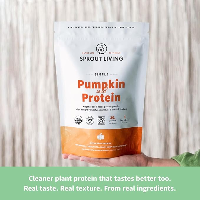Sprout Living Simple Pumpkin Seed Protein Powder, 20 Grams Organic Plant Based Protein Powder Without Artificial Sweeteners, Non Dairy, Non-GMO, Vegan, Gluten Free, Keto Drink Mix (5 Pound)