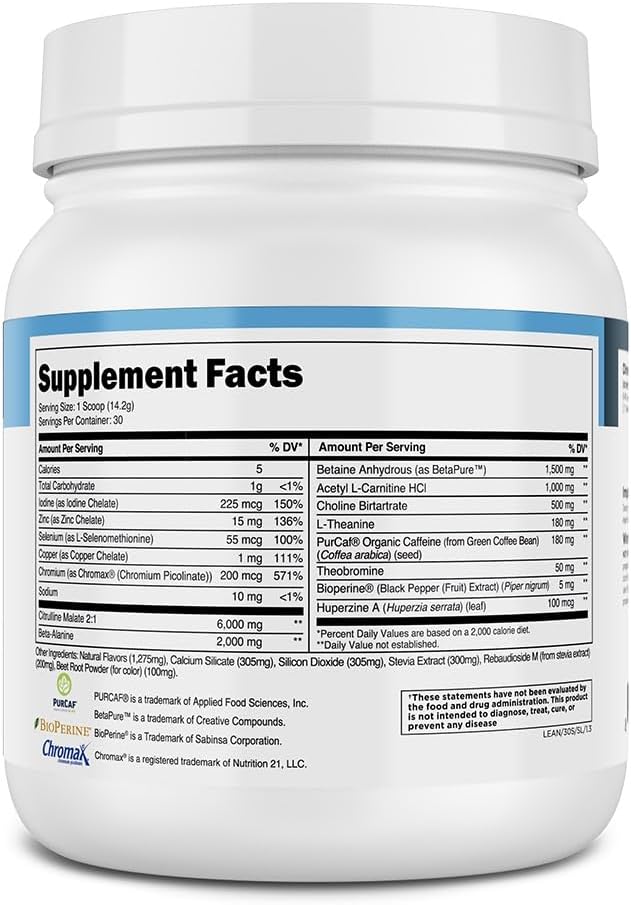 Transparent Labs Lean Pre-Workout - Body Recomposition Pre Workout for Men and Women with Acetyl L-Carnitine, Beta Alanine Powder, & PurCaf Organic Caffeine Powder - 30 Servings, Strawberry Lemonade