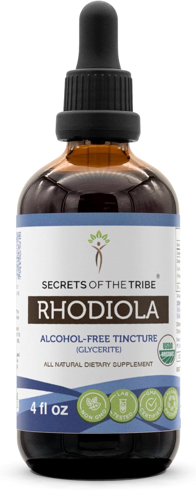 Secrets of the Tribe Rhodiola USDA Organic | Alcohol-Free Extract, High-Potency Herbal Drops | Made from 100% Certified Organic Rhodiola (Rhodiola Rosea) Dried Root 4 oz