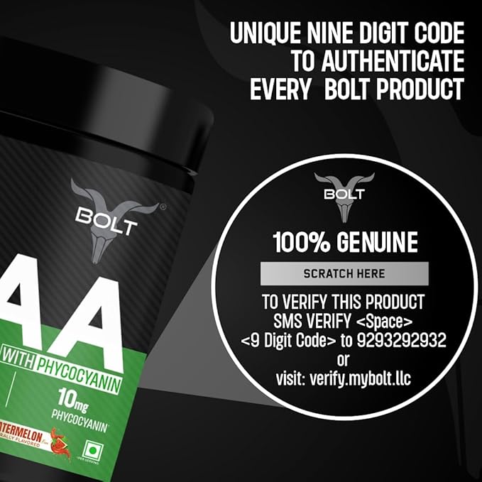 Bolt BCAA Powder, 2:1:1 Potent Formula-Leucine, Isoleucine, Valline, Suppots Muscle Recovery, Growth & Endurance,Watermelon Fizz, 30 Servings