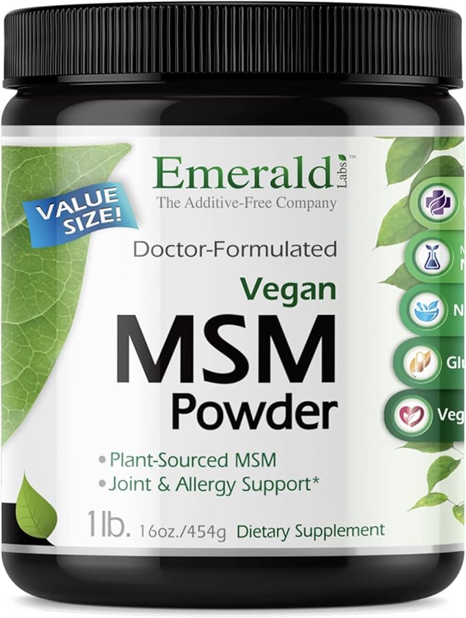 Emerald Labs MSM Powder - Plant-Sourced Methylsulfonylmethane Supplement for Liver Detox, Joint Health, Skin Health & More - Vegan, Gluten-Free - 16 oz