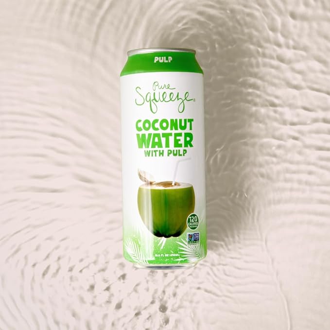 Pure Squeeze Coconut Water with Pulp (490mL - 12pk) Essential Electrolytes, Non-GMO, Plant-Based Hydration (Coconut Water with Pulp)