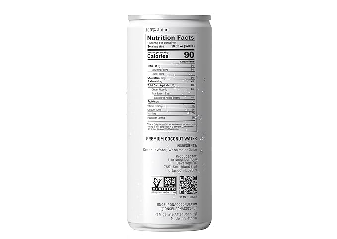 Once Upon a Coconut Watermelon Coconut Water - Natural Hydrating Low Calorie Drink with Electrolytes - 10.8 fl oz (Pack of 12)