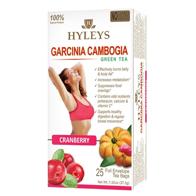 HYLEYS Tea Garcinia Cambogia Green Tea with Cranberry Flavor - 25 Tea Bags (12 Pack - 300 Tea Bags Total)