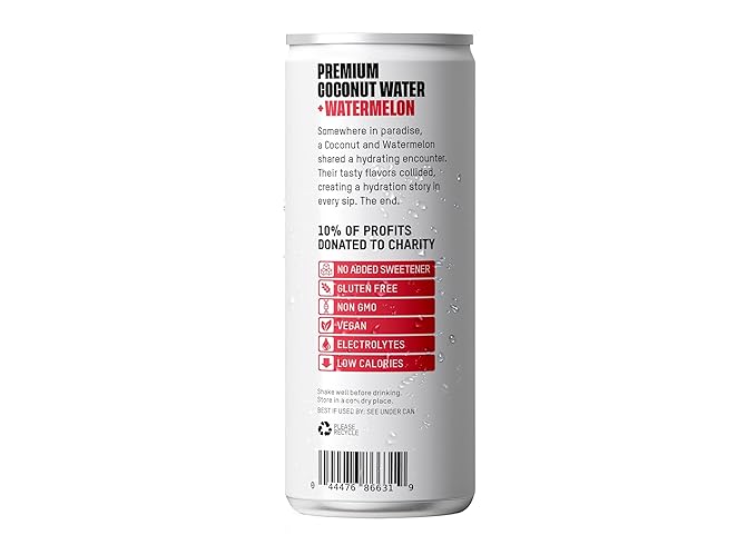 Once Upon a Coconut Watermelon Coconut Water - Natural Hydrating Low Calorie Drink with Electrolytes - 10.8 fl oz (Pack of 12)