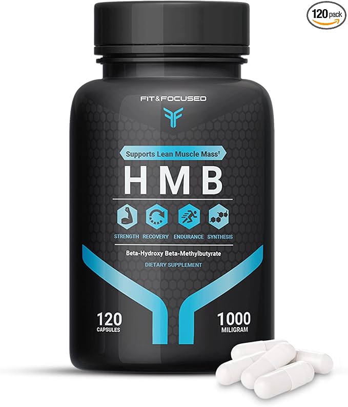 Fit & Focused 1000mg HMB βeta-Hydroxy βeta-Methylbutyrate Supplement, 120 Capsules, Supports Muscle Protein Synthesis & Recovery for Men, Women, Weightlifters, Fitness Enthusiasts & Health Optimizers