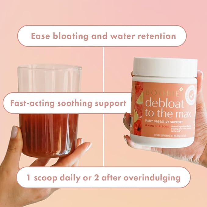 Boobie Debloat to the Max | Rapid Debloating for Women & Men | L-Glutamine and Marshmallow Root for Gut Health | Lemon Hibiscus Flavor, 40 Servings