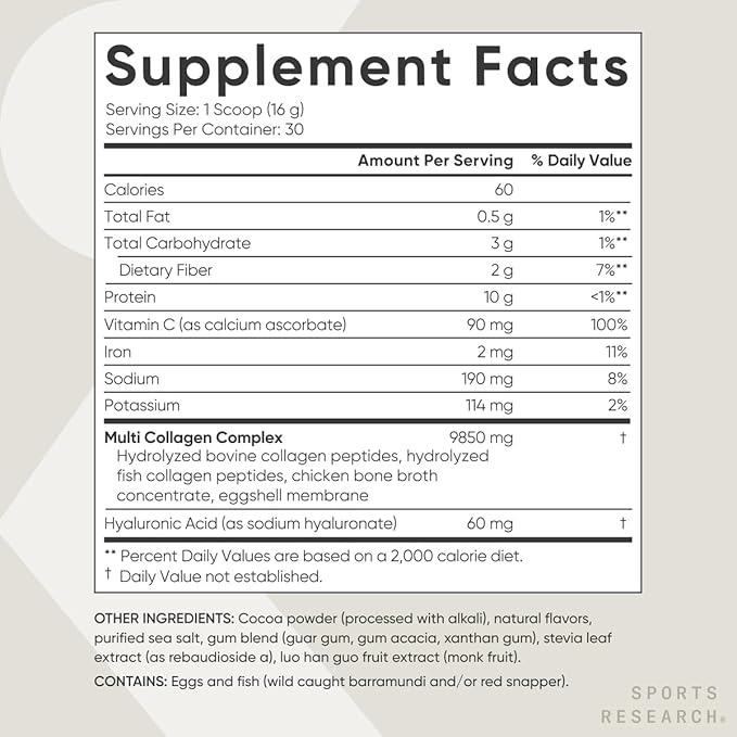 Multi Collagen Protein Powder (Type I, II, III, V, X) with Hyaluronic Acid + Vitamin C | 5 Types of Food Based Collagen, Great in Coffee & Protein Drinks | Non-GMO Verified, 30 Servings (Chocolate)