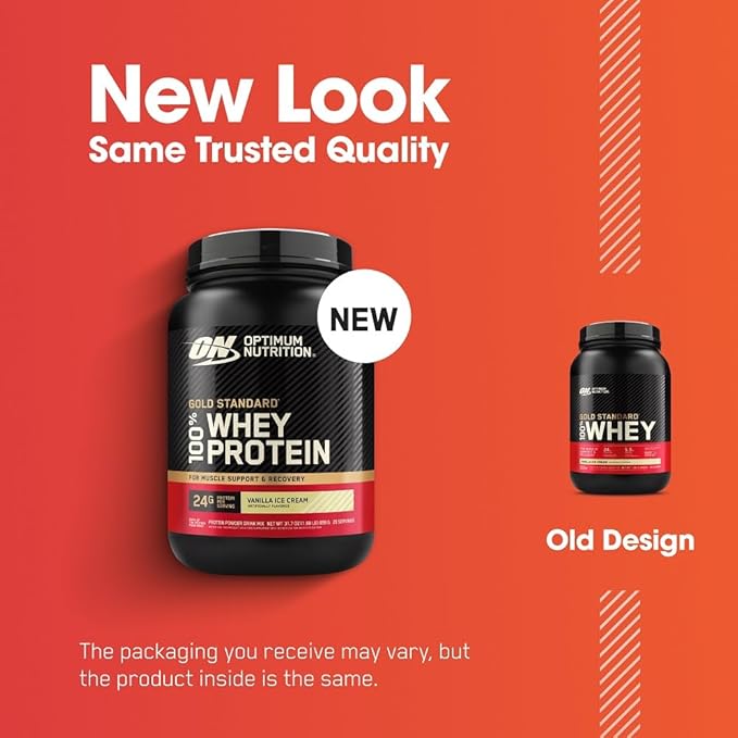 Optimum Nutrition Gold Standard 100% Whey Protein Powder, Vanilla Ice Cream, 2 Pound (Packaging May Vary)