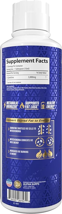 L-Carnitine 3000 mg Liquid | Stimulant-Free Amino Acid | 31 Servings (Cherry Lime Slush)