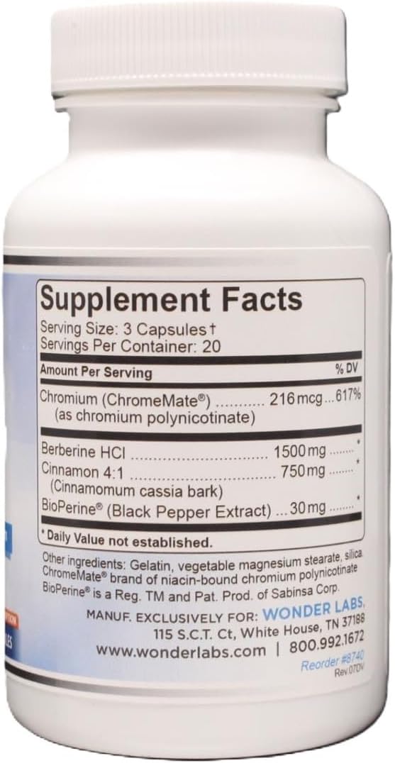 Surperior Absorption Berberine HCL 1,500mg + Cinnamon, Chromium, and BioPerine Maintenance for Glucose, Heart & Immune System Health Gluten & GMO Free - 120 Capsules