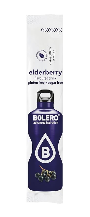 Bolero- Sugar Free Drink Mix Packets Elderberry Fruit Flavors | Powdered Flavored Water Packets | 36 Singles Sticks On The Go Packets