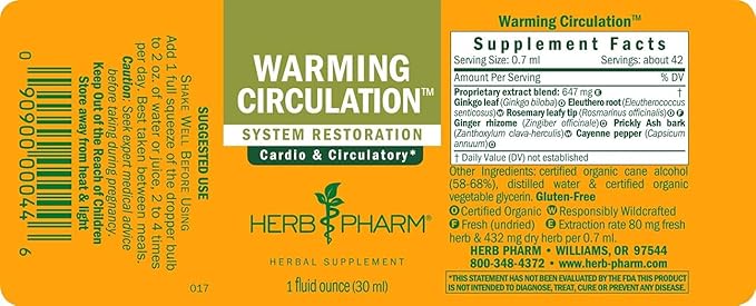 Herb Pharm Warming Circulation Liquid Herbal Formula for Cardiovascular and Circulatory Support - 1 Ounce (FGINGER01)