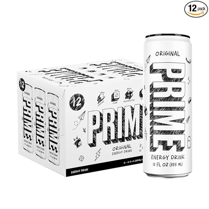PRIME Energy ORIGINAL | Zero Sugar Energy Drink | Preworkout Energy | 200mg Caffeine with 355mg of Electrolytes and Coconut Water for Hydration| Vegan | Gluten Free |12 Fluid Ounce | 12 Pack