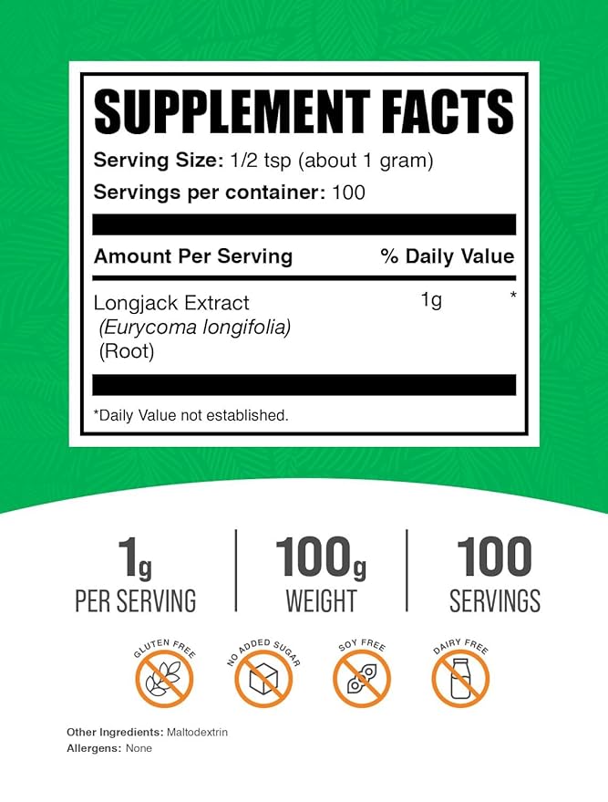 BulkSupplements.com Longjack Extract Powder - Tongkat Ali Extract, Tongkat Ali for Men & Women - Gluten Free, 1g per Serving, 100g (3.5 oz) (Pack of 1)